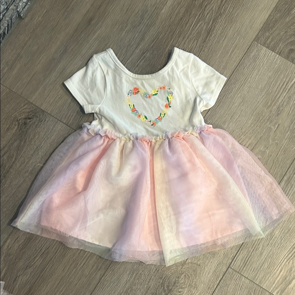 Cat & Jack Cream Baby Dress with Pink and Yellow Toulle‎ Size 18 months